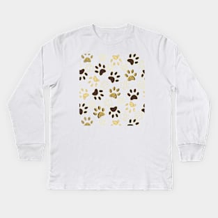 Gold and Brown Shining Paw Prints Kids Long Sleeve T-Shirt